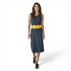 Athleta Ribbed Knit Midi Dress Small Gray Sleeveless Minimalist Athleisure